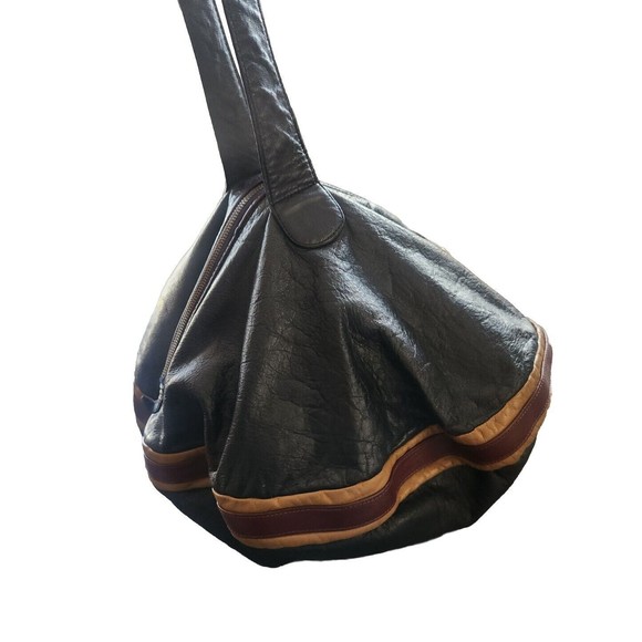 VINTAGE RARE 1970S B BARON BLUE Genuine Leather Handbag Women ROUND HIPPY BLUE - Picture 16 of 16